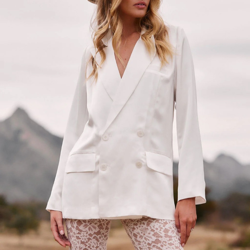 Madison White Satin Blazer-XS